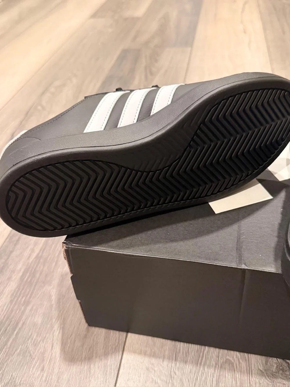 adidas court vantage Black Sneakers with White Stripes and Gold Logo